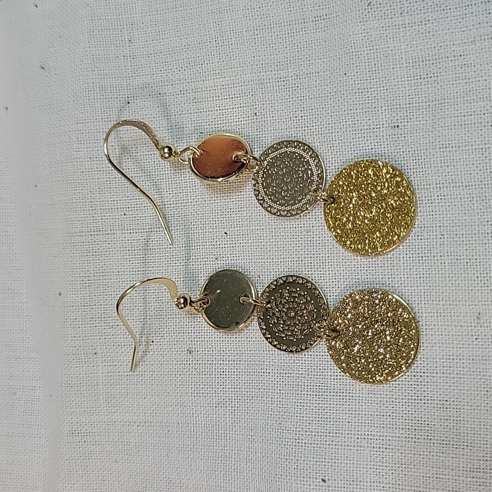 Gold Sparkle Trio Dangle Earrings - Picture 5 of 6